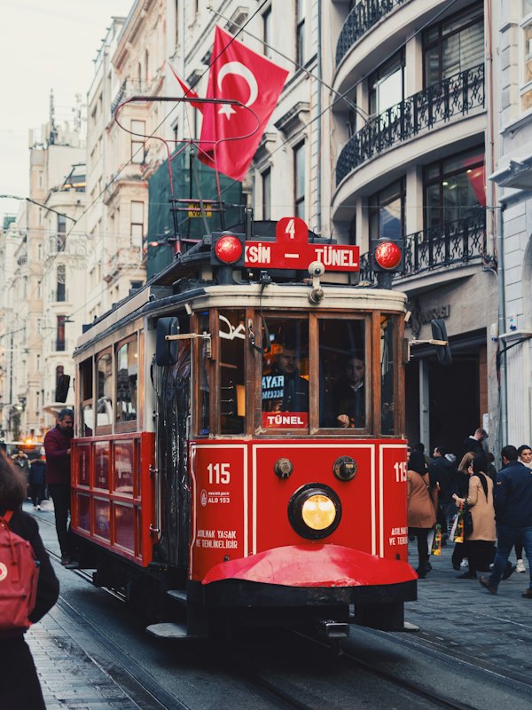 Red tram on Istiklal Street, Istanbul